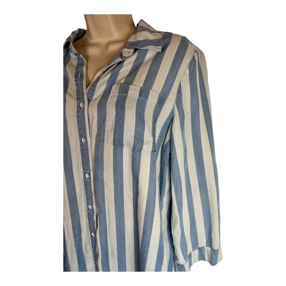 Dear John Blue White Striped Shirt Dress M Medium Tencel Comfy Oversized Popover - Picture 5 of 11